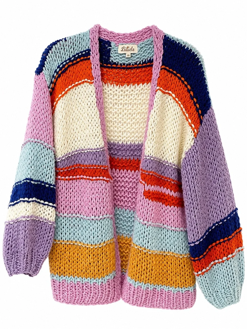 Listicle Chunky Colorblock Open Front Cardigan Sweater Size Large Boho Cozy